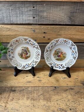Set of 2 Vintage Bavarian Schumann Reticulated Porcelain Saucers from Germany